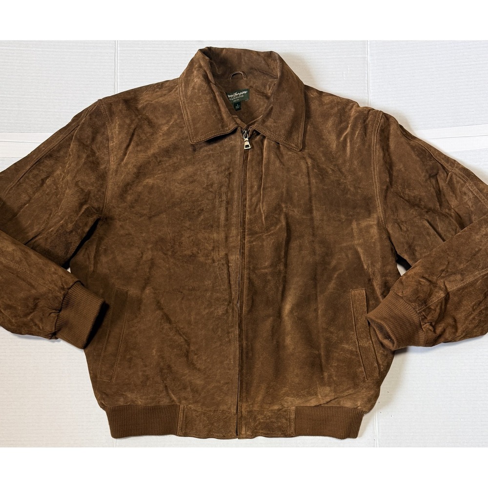 NORM THOMPSON - Men's Suede Bomber Jacket - Brown Leather Quilt Lined - Large